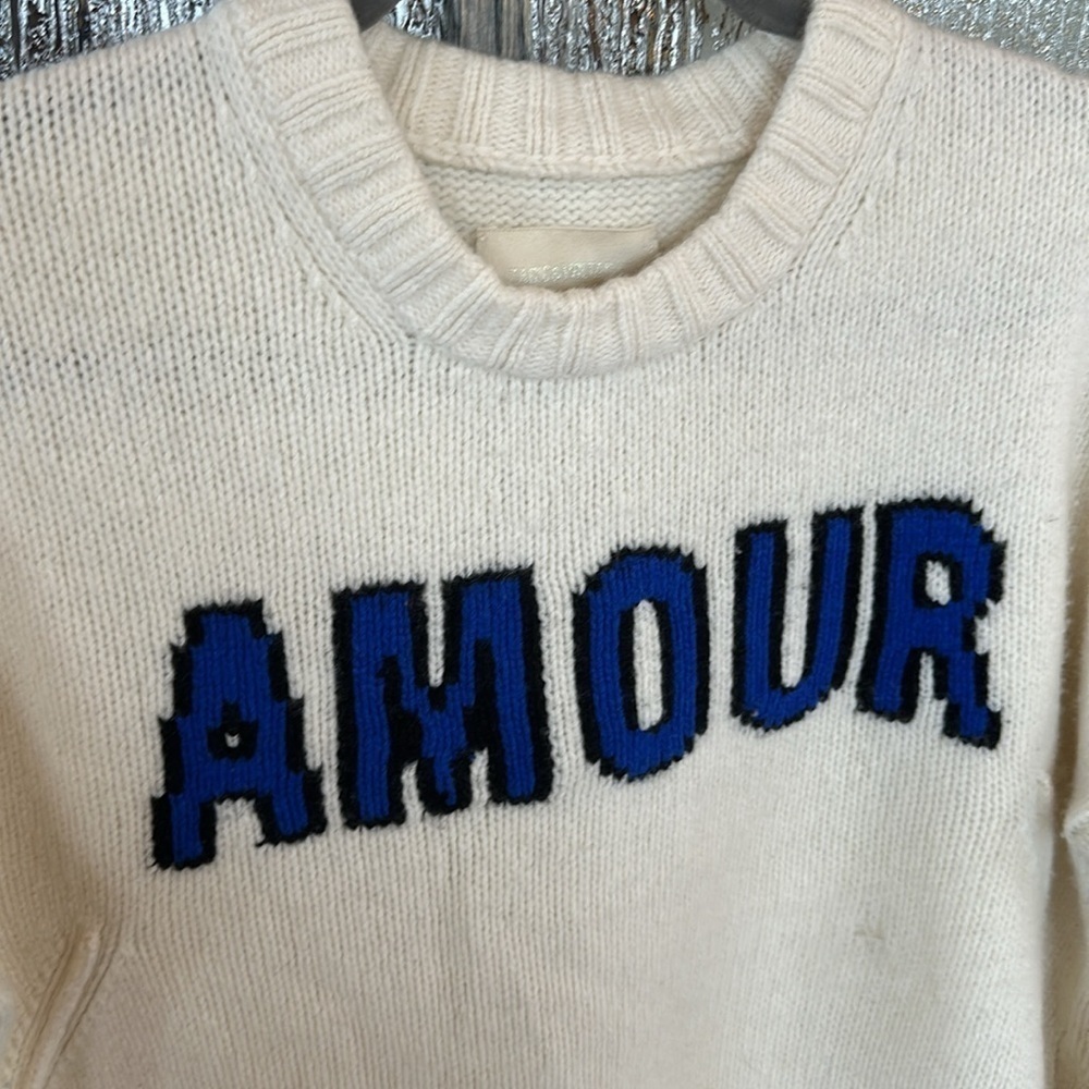 Zadig & Voltaire Malta Amour Cream Blue Varsity Wool Crewneck Sweater Size Large - Picture 6 of 10